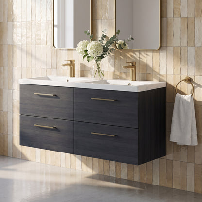 Fairford Aspri Black Woodgrain 1200mm 4 Drawer Wall Hung Vanity Unit