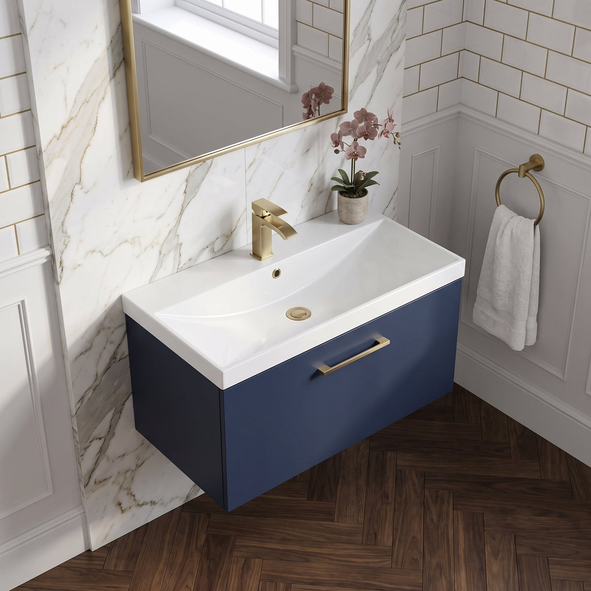 Fairford Aspri Midnight Blue 800mm 1 Drawer Wall Hung Vanity Unit