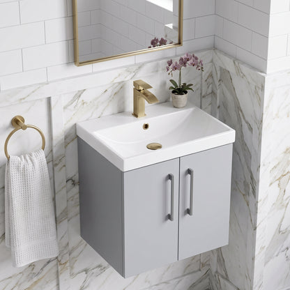Fairford Aspri Satin Grey 500mm 2 Door Wall Hung Vanity Unit