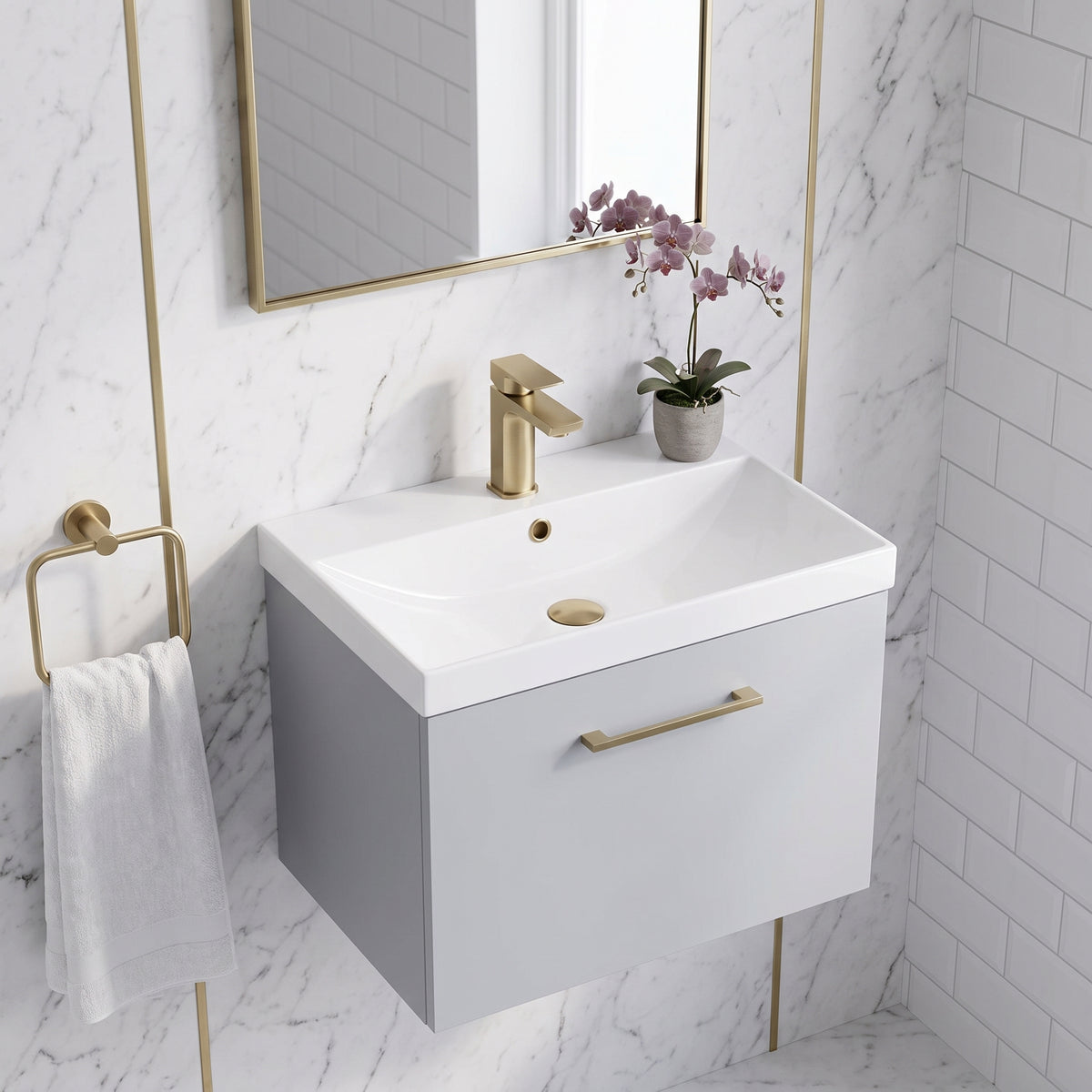 Fairford Aspri Satin Grey 600mm 1 Drawer Wall Hung Vanity Unit