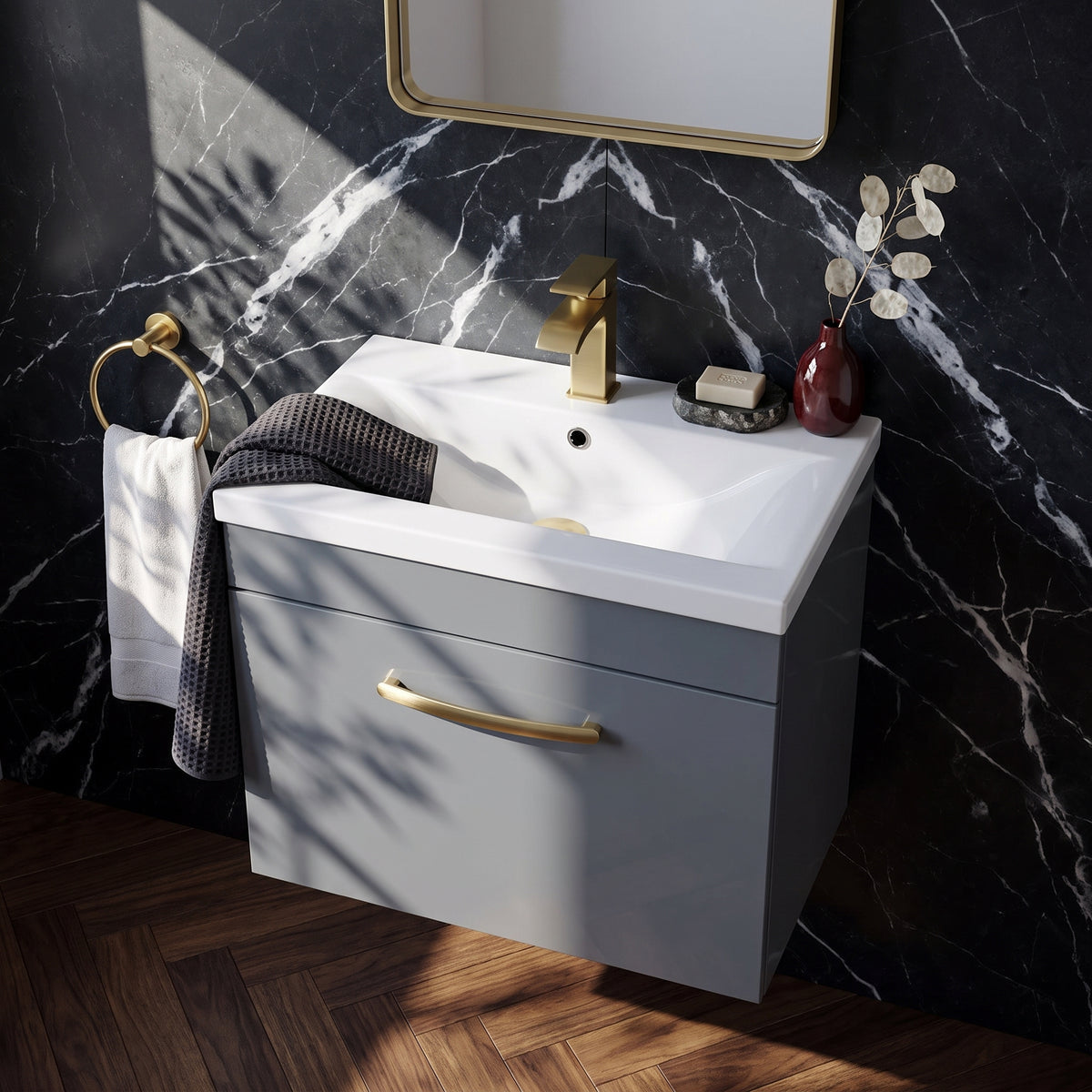 Fairford Carnation 500mm Gloss Grey Wall Hung 1 Drawer Vanity Unit