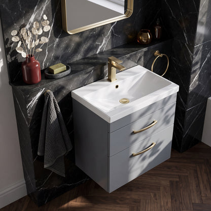 Fairford Carnation 600mm Gloss Grey Wall Hung 2 Drawer Vanity Unit