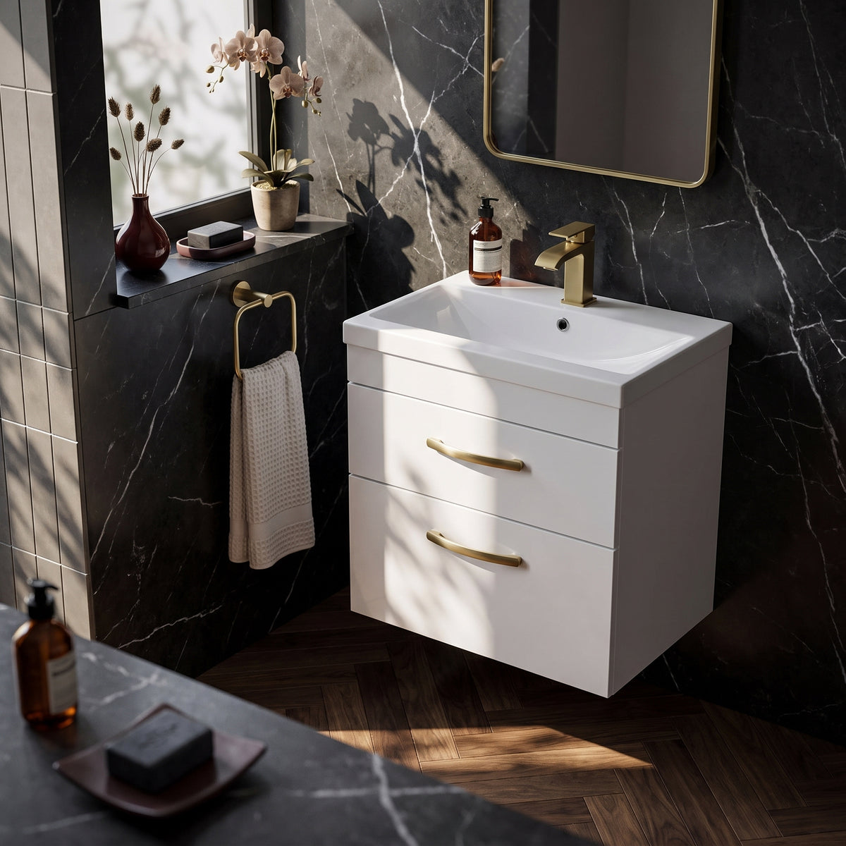 Fairford Carnation 600mm Gloss White Wall Hung 2 Drawer Vanity Unit