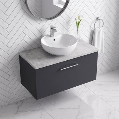 Fairford Aspri Soft Black 800mm 1 Drawer Wall Hung Vanity Unit with Worktop