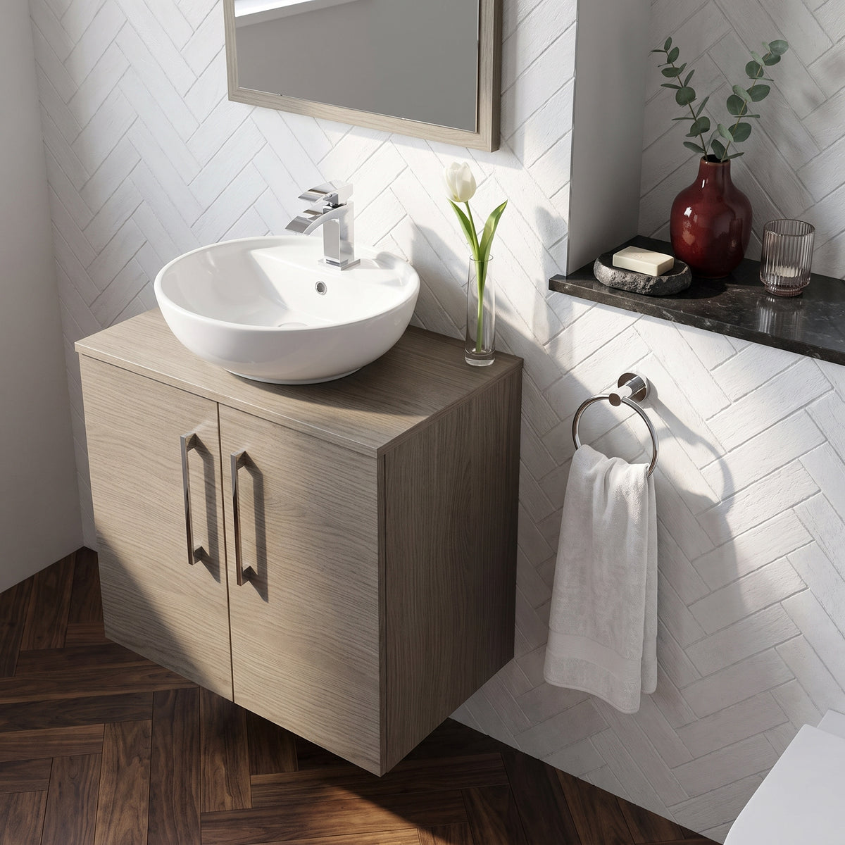 Fairford Aspri Solace Oak 600mm 2 Door Wall Hung Vanity Unit