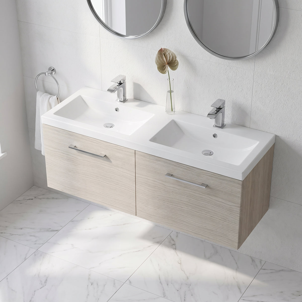 Fairford Aspri Solace Oak 1200mm 2 Drawer Wall Hung Vanity Unit