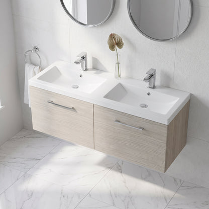 Fairford Aspri Solace Oak 1200mm 2 Drawer Wall Hung Vanity Unit