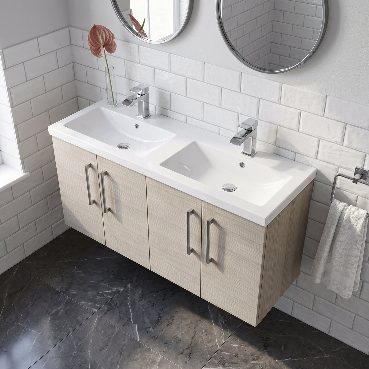 Fairford Aspri Solace Oak 1200mm 4 Door Wall Hung Vanity Unit