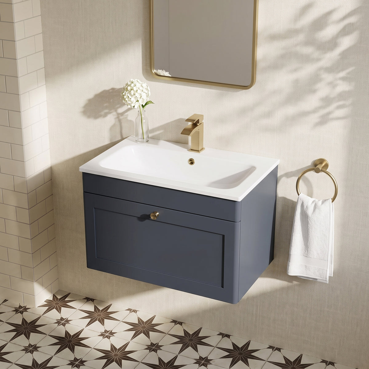 Fairford Laurel Soft Black 800mm 1 Drawer Wall Hung Vanity Unit with Stone Basin