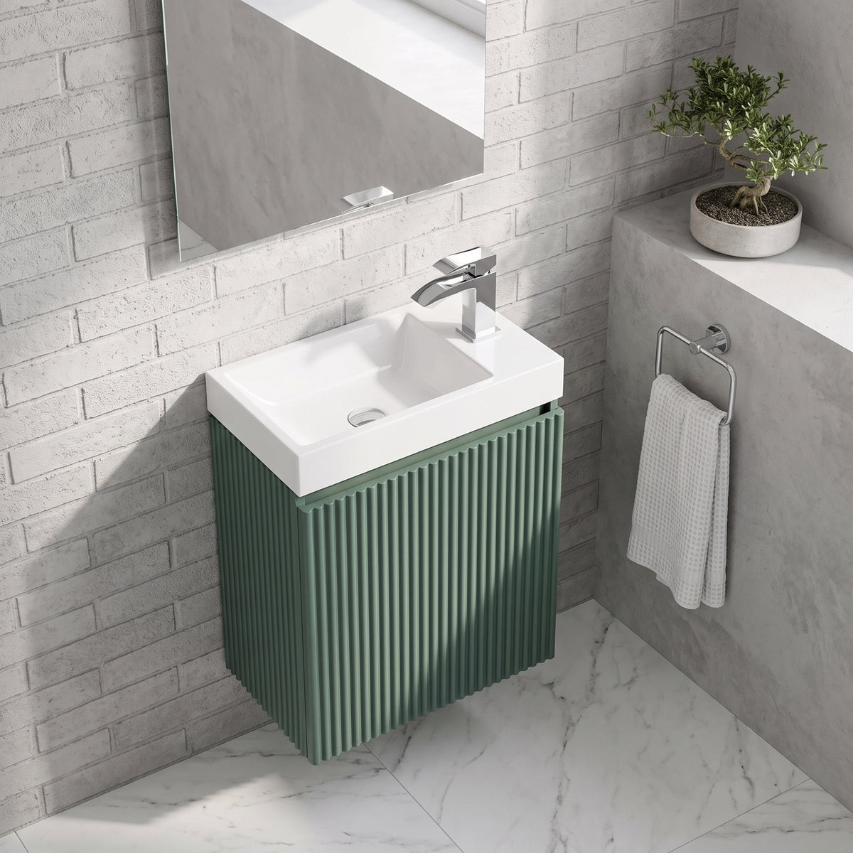 Fairford Fluted Reed Green 400mm Wall Hung Vanity Unit