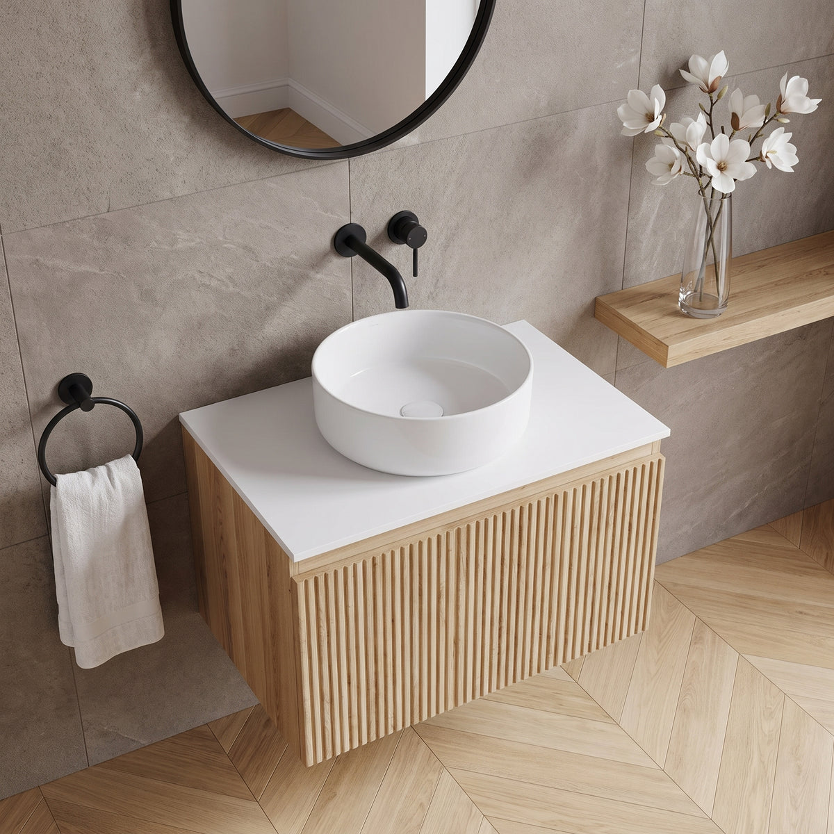 Fairford Sophia Country Oak 600mm Wall Hung Vanity Unit with Worktop