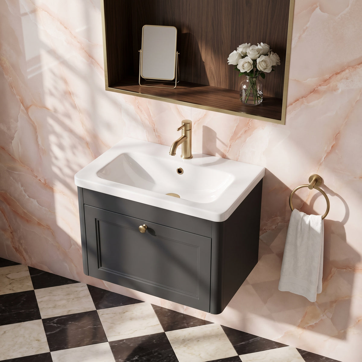 Fairford Laurel 600mm Floor Standing Satin Anthracite Vanity Unit - 1 Tap Hole