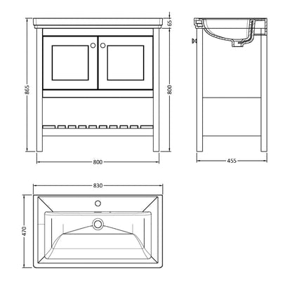 Fairford Juliette 800mm Indigo Blue 1 Tap Hole Floorstanding Vanity Unit