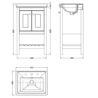 Fairford Juliette 500mm Fern Green 3 Tap Hole Floorstanding Vanity Unit