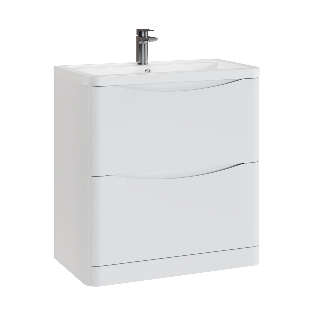 Fairford Eclipse 800mm 2 Drawer Satin White Floor Standing Vanity Unit