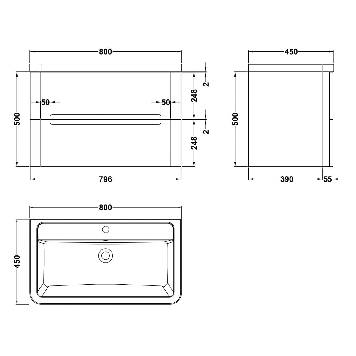 Fairford Rox 800mm Satin White Wall Hung Vanity Unit