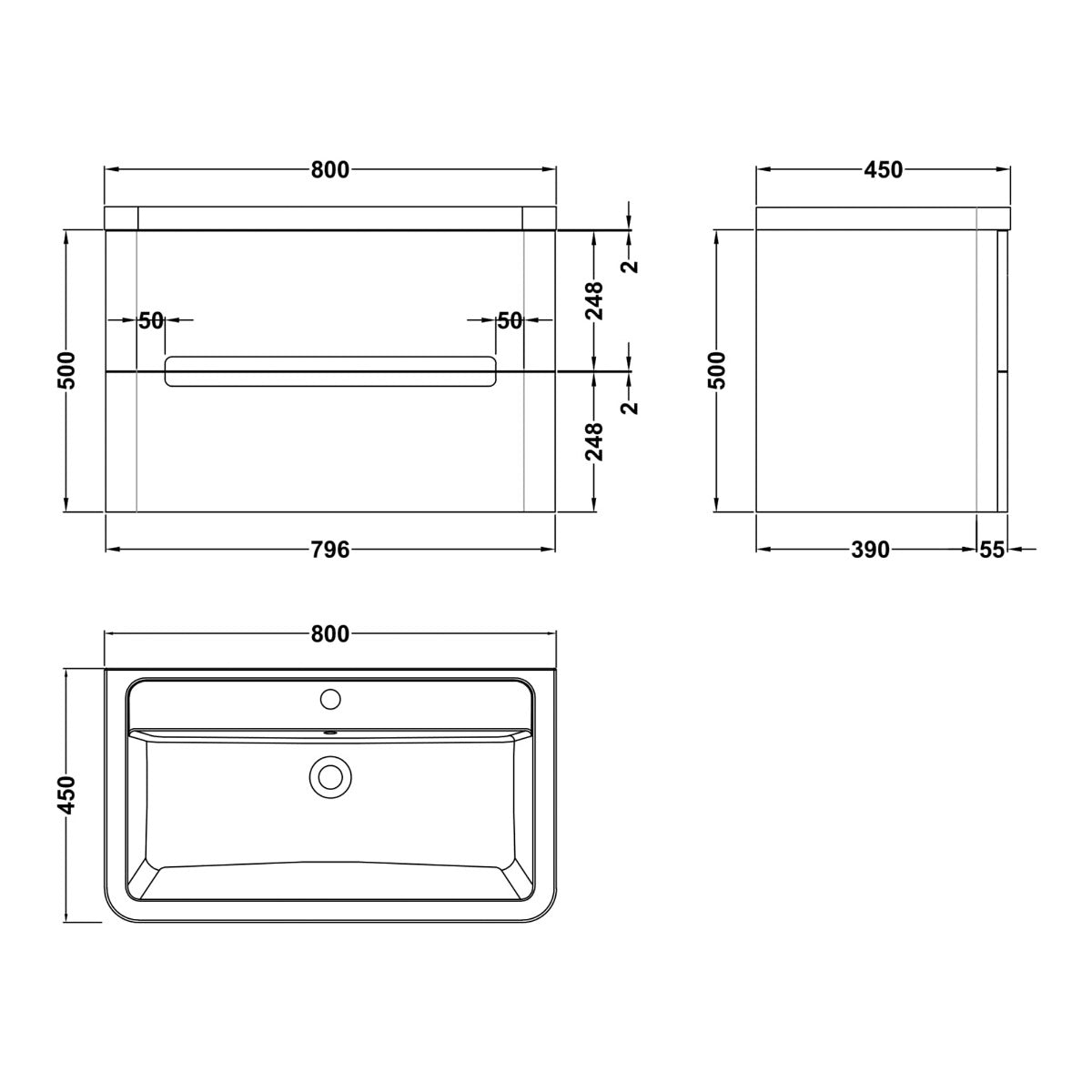 Fairford Rox 800mm Satin Grey Wall Hung Vanity Unit