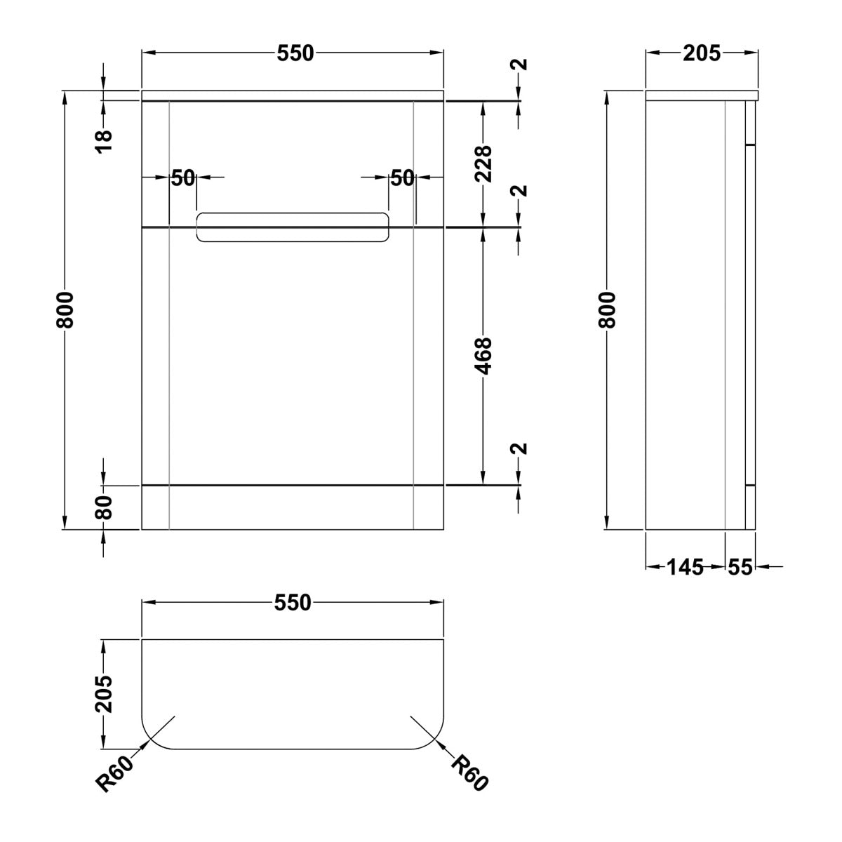 Fairford Rox 550mm Satin Grey WC Unit