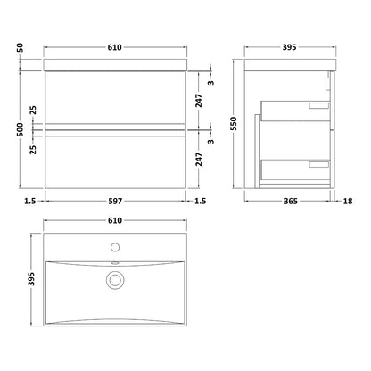 Fairford Finesse 600mm Satin Blue Wall Hung Vanity Unit