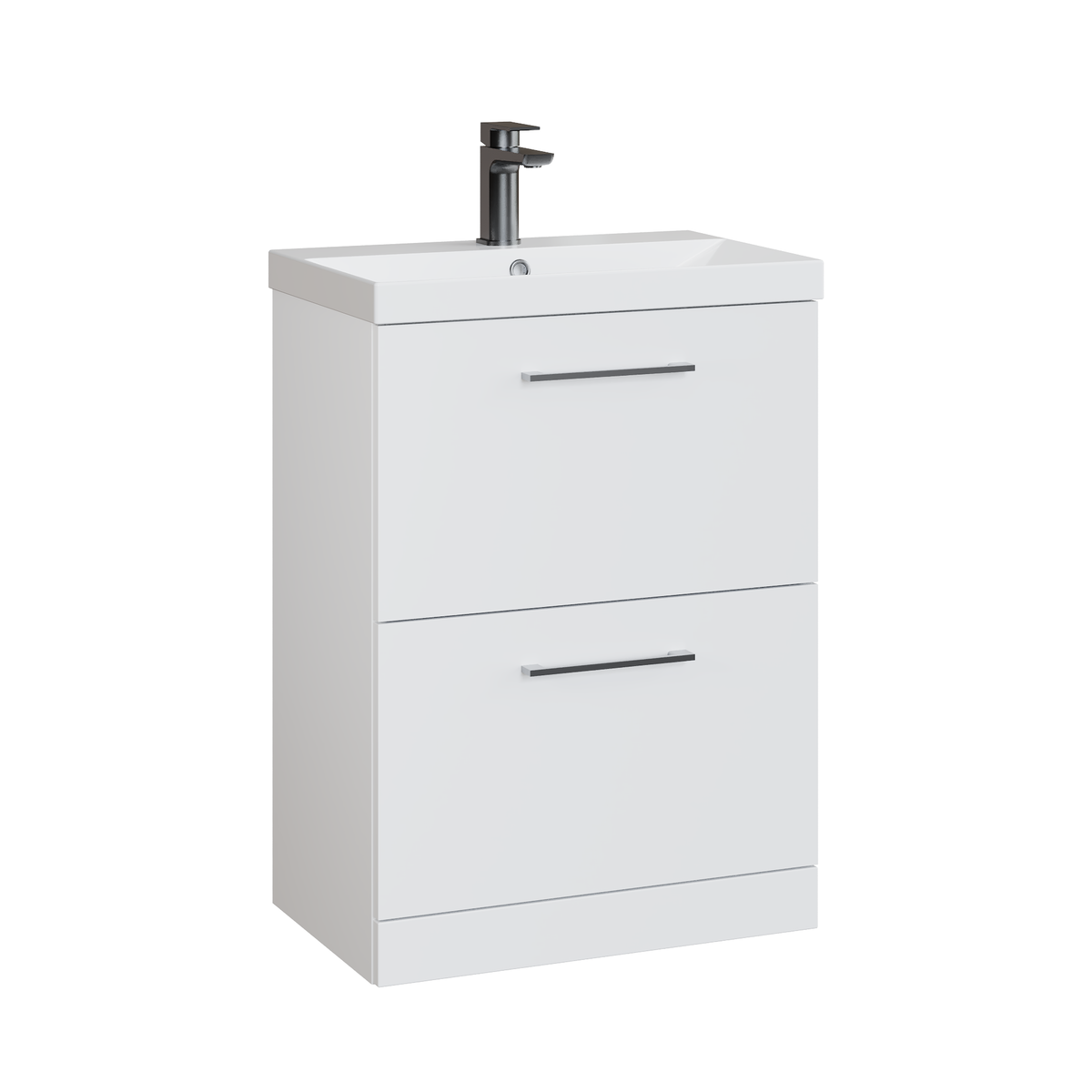 Fairford Aspri Gloss White 600mm 2 Drawer Floorstanding Vanity Unit