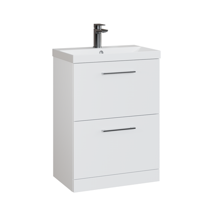 Fairford Aspri Gloss White 600mm 2 Drawer Floorstanding Vanity Unit