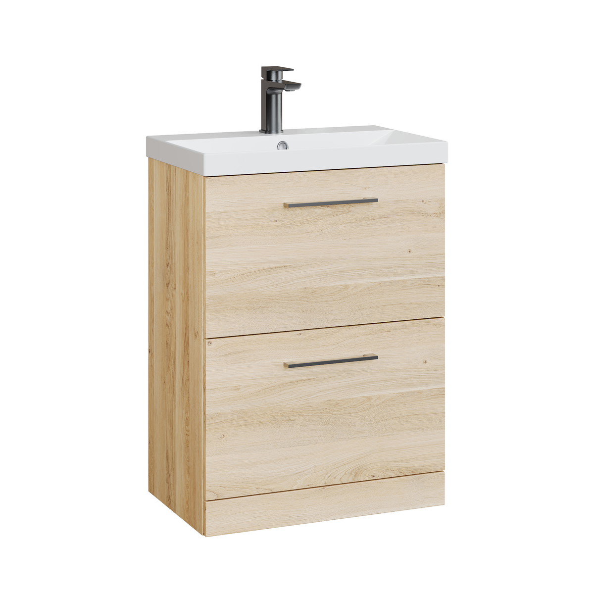 Fairford Aspri Bleached Oak 600mm 2 Drawer Floorstanding Vanity Unit