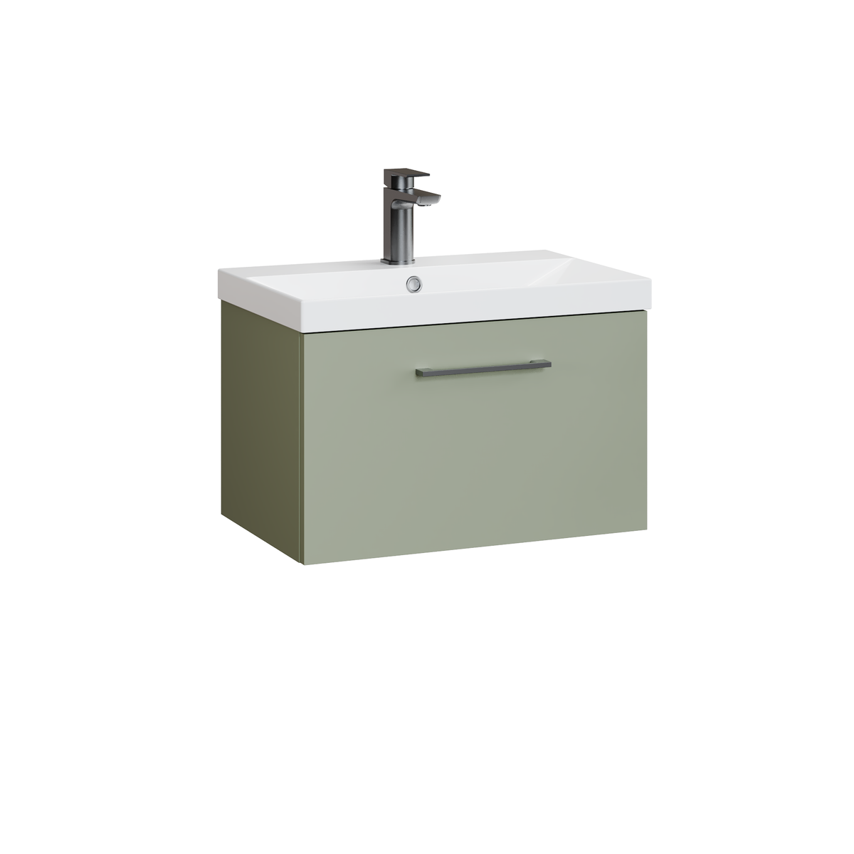 Fairford Aspri 600mm Satin Green Wall Hung Vanity Unit, Thin Rimmed 40mm Basin