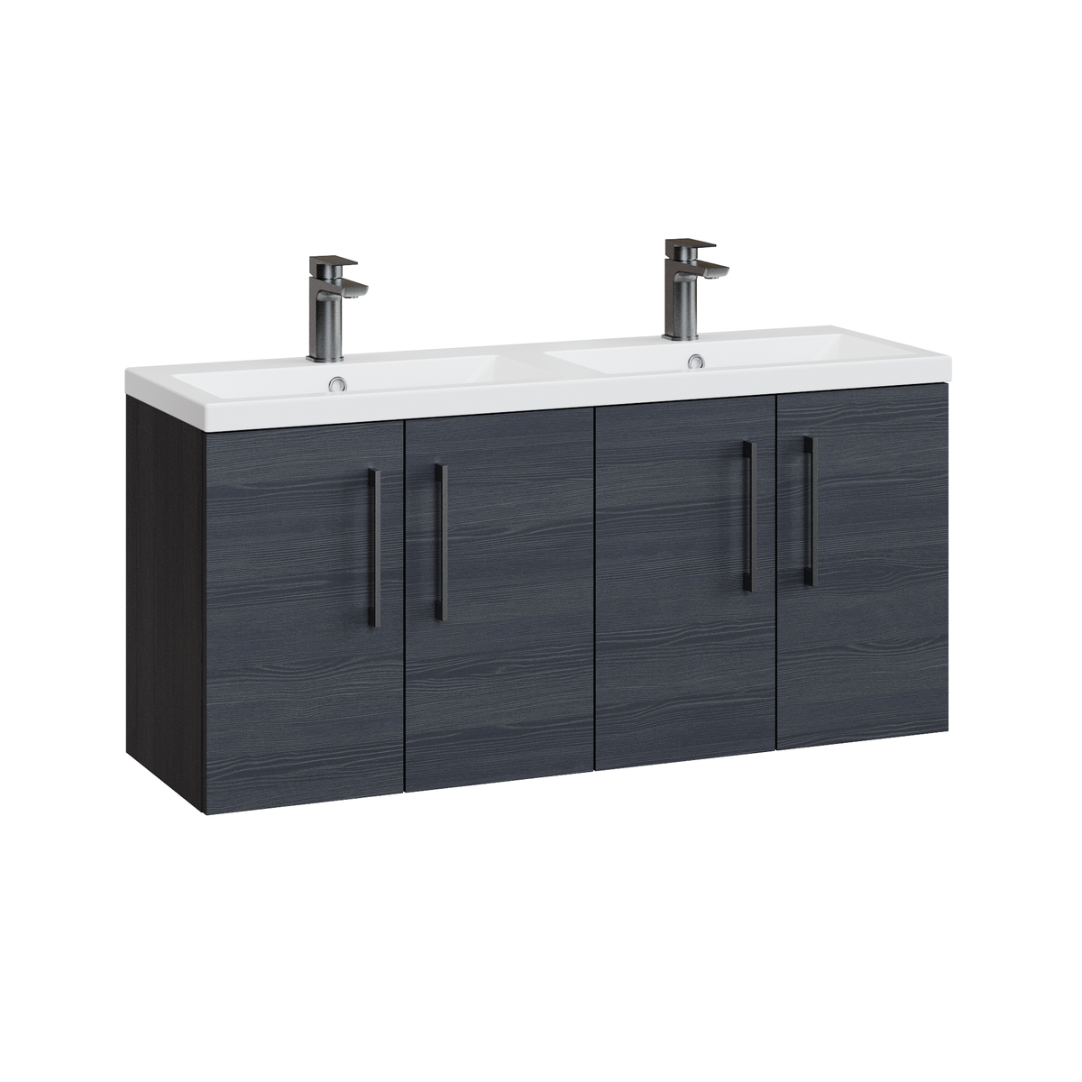 Fairford Aspri Black Woodgrain 1200mm 4 Door Wall Hung Vanity Unit