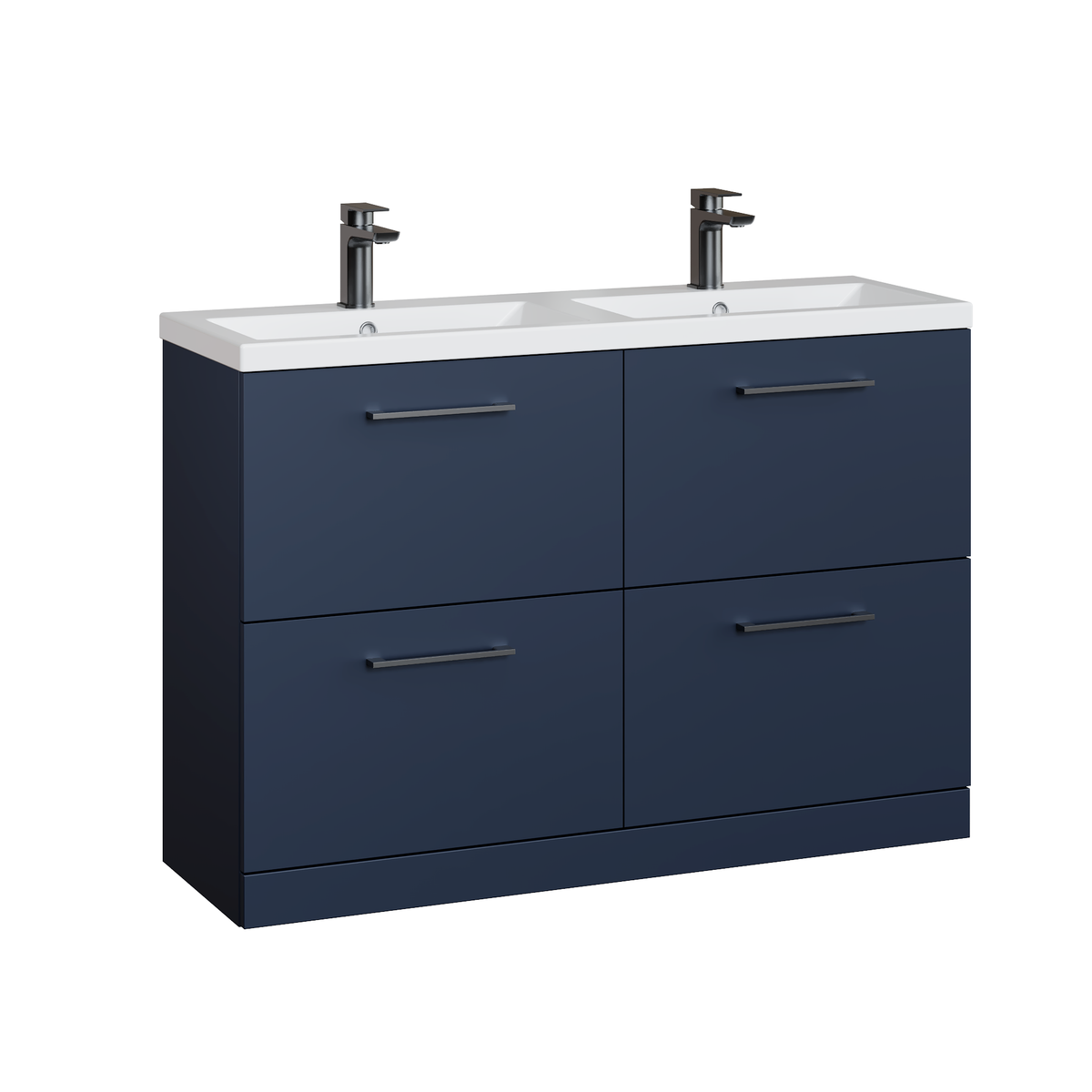 Fairford Aspri Midnight Blue 1200mm Floorstanding Double Vanity Unit with 4 Drawers and Basin