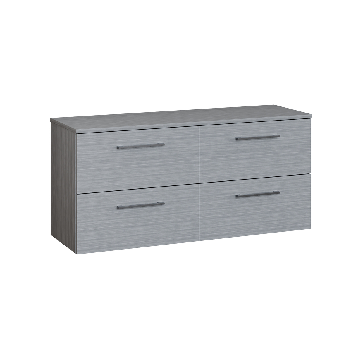 Fairford Aspri Grey Woodgrain 1200mm 4 Drawer Wall Hung Vanity Unit with Worktop