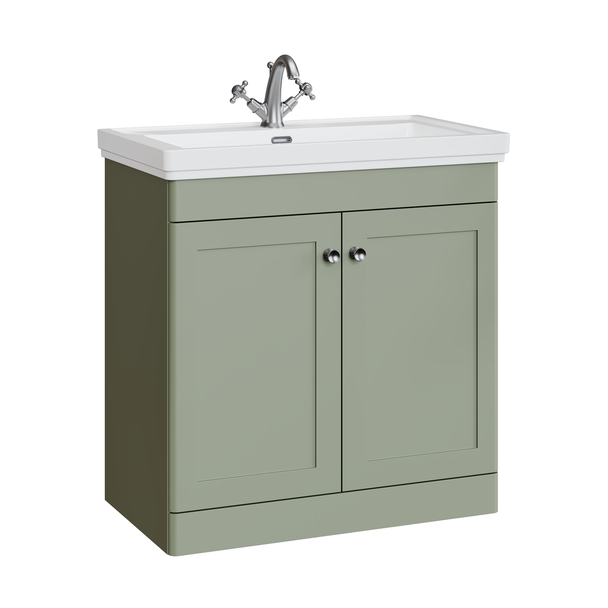 Fairford Laurel 800mm Floor Standing Satin Green Vanity Unit - 1 Tap Hole