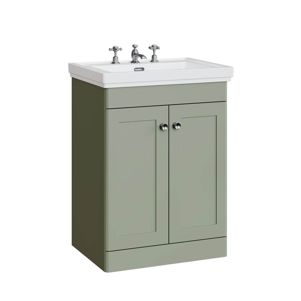 Fairford Laurel 600mm Floor Standing Satin Green Vanity Unit - 3 Tap Hole
