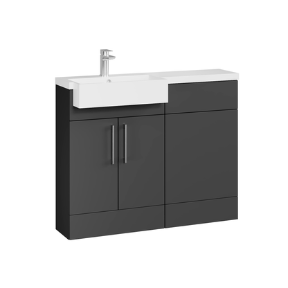 Fairford Union Gloss Grey 1100mm Square Semi Recessed Basin Left Hand Combination Pack