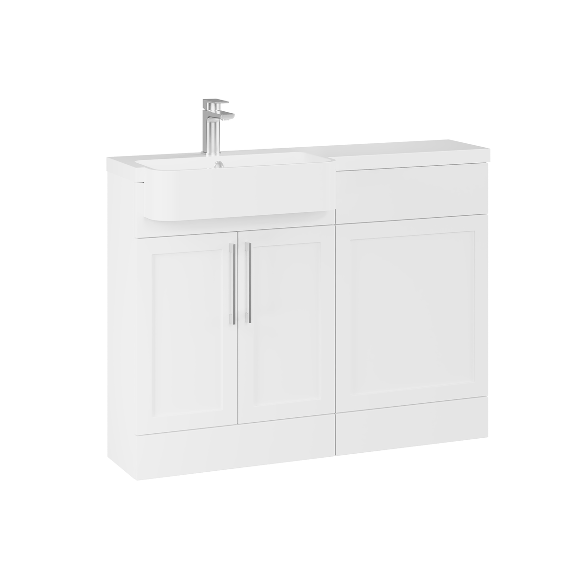 Fairford Union Style Shaker Matt White 1100mm Round Semi Recessed Basin Left Hand Combination Pack