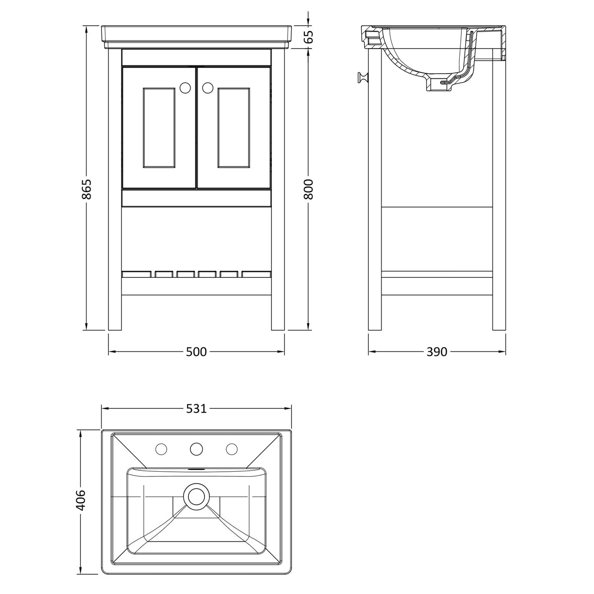Fairford Juliette 500mm Indigo Blue 3 Tap Hole Floorstanding Vanity Unit