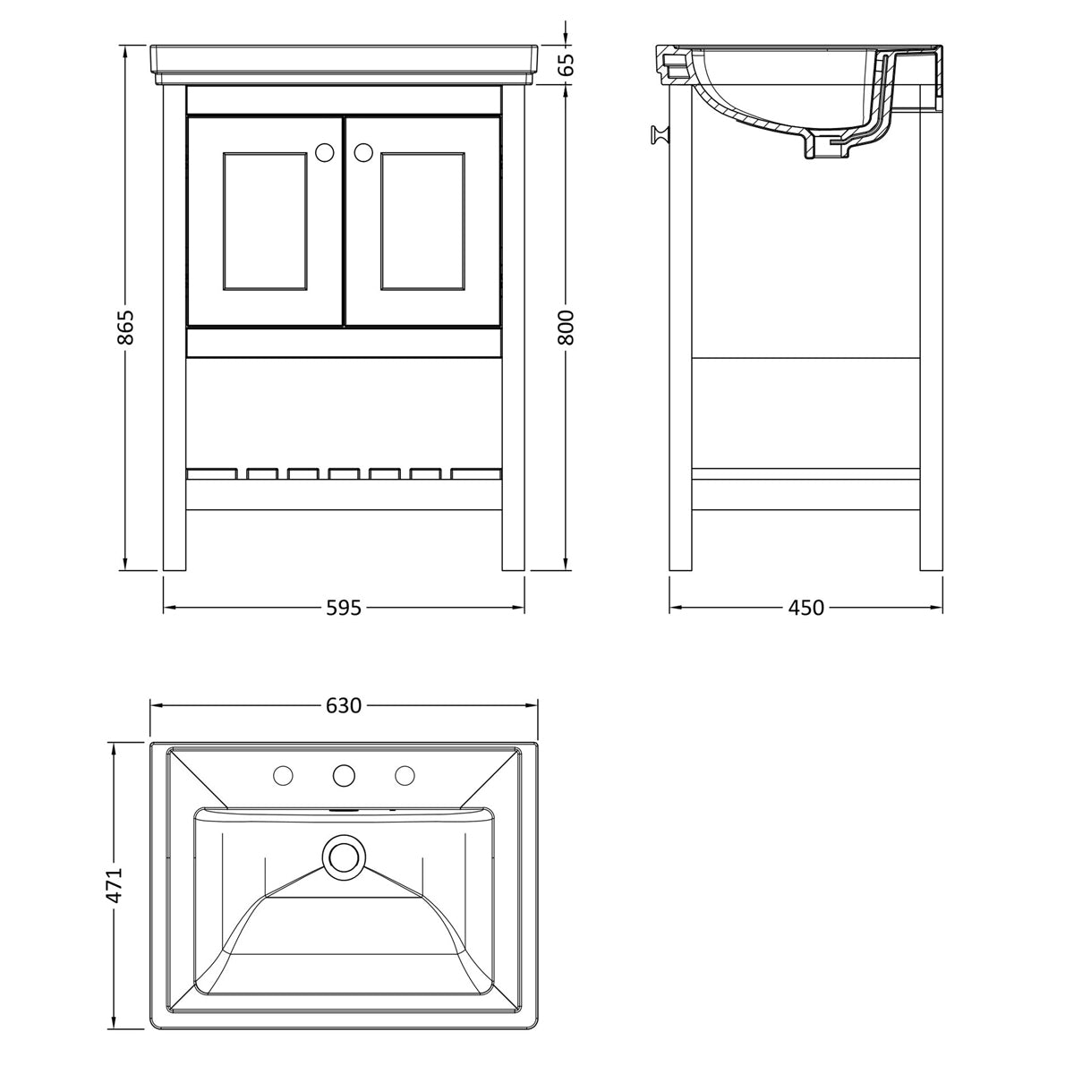 Fairford Juliette 600mm Indigo Blue 3 Tap Hole Floorstanding Vanity Unit