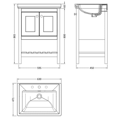 Fairford Juliette 600mm Fern Green 3 Tap Hole Floorstanding Vanity Unit