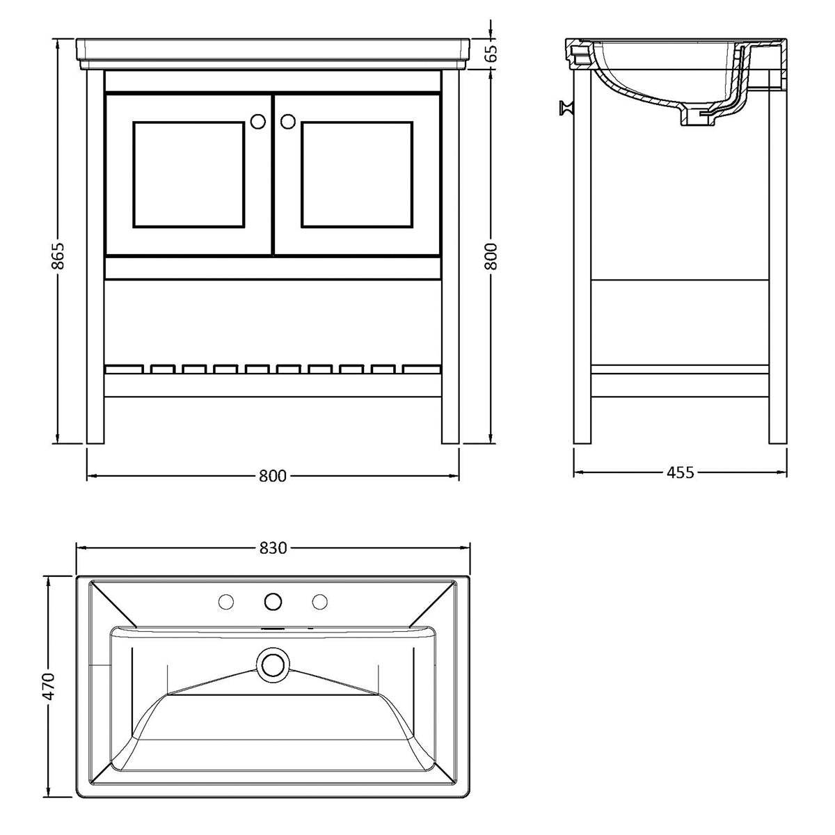 Fairford Juliette 800mm Fern Green 3 Tap Hole Floorstanding Vanity Unit