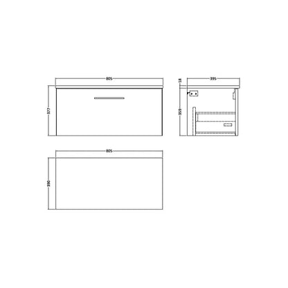 Fairford Aspri Grey Woodgrain 800mm 1 Drawer Wall Hung Vanity Unit with Worktop