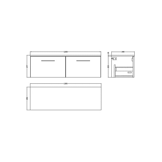 Fairford Aspri Satin Green 1200mm 2 Drawer Wall Hung Vanity Unit with Worktop