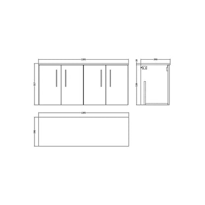 Fairford Aspri Satin Green 1200mm 4 Door Wall Hung Vanity Unit with Worktop