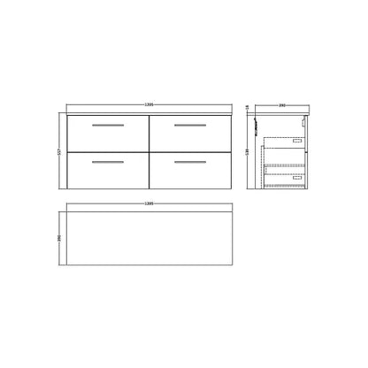 Fairford Aspri Satin Green 1200mm 4 Drawer Wall Hung Vanity Unit with Worktop
