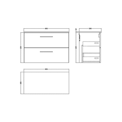 Fairford Aspri Satin Green 800mm 2 Drawer Wall Hung Vanity Unit with Worktop