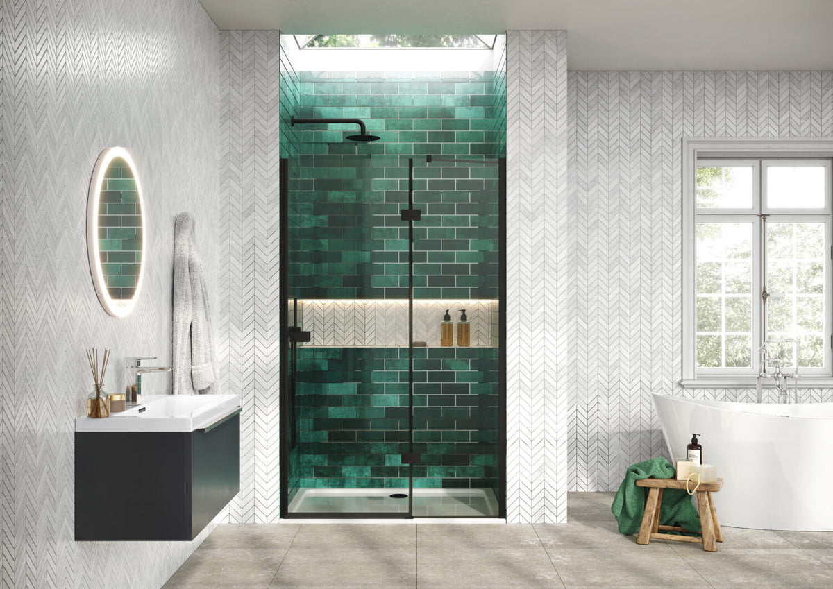 Fairford 8mm Frameless 900mm Matt Black Hinged Shower Door