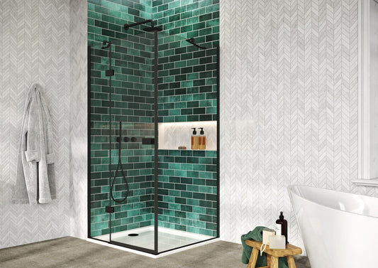 Fairford 8mm Frameless 760mm Matt Black Side Panel - For Hinged Door