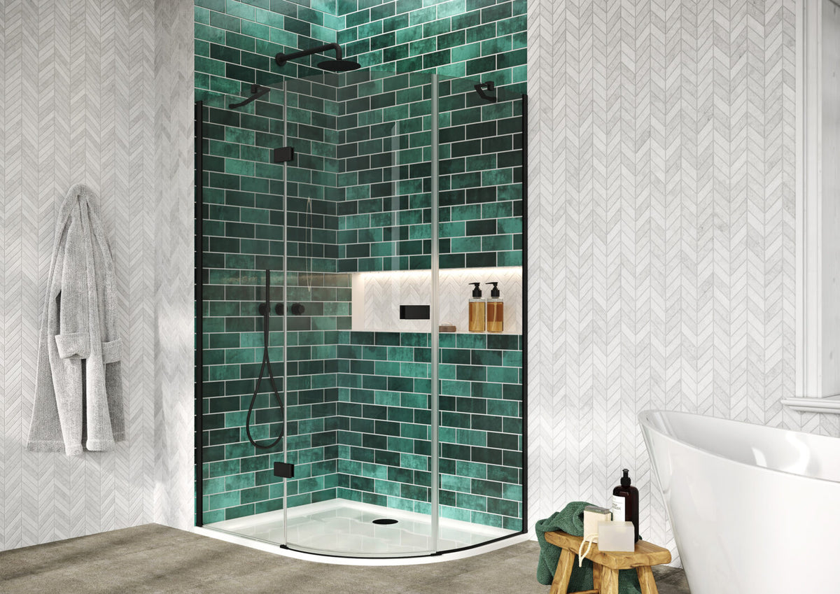 Fairford 8mm Frameless 1200 x 900mm Matt Black Offset Quadrant Enclosure