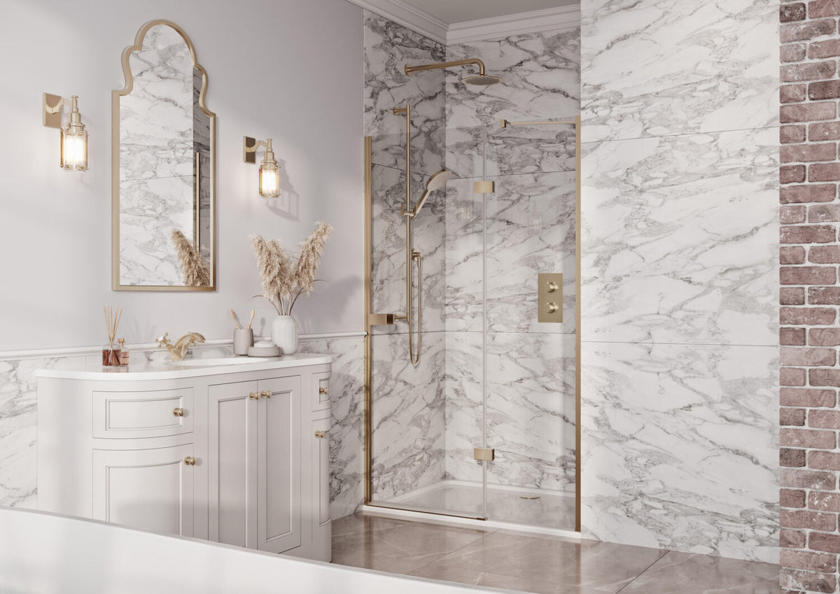 Fairford 8mm Frameless 800mm Brushed Brass Hinged Shower Door