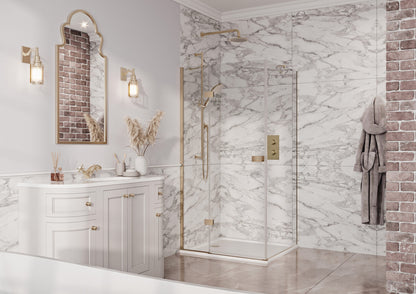Fairford 8mm Frameless 800mm Brushed Brass Side Panel - For Hinged Door