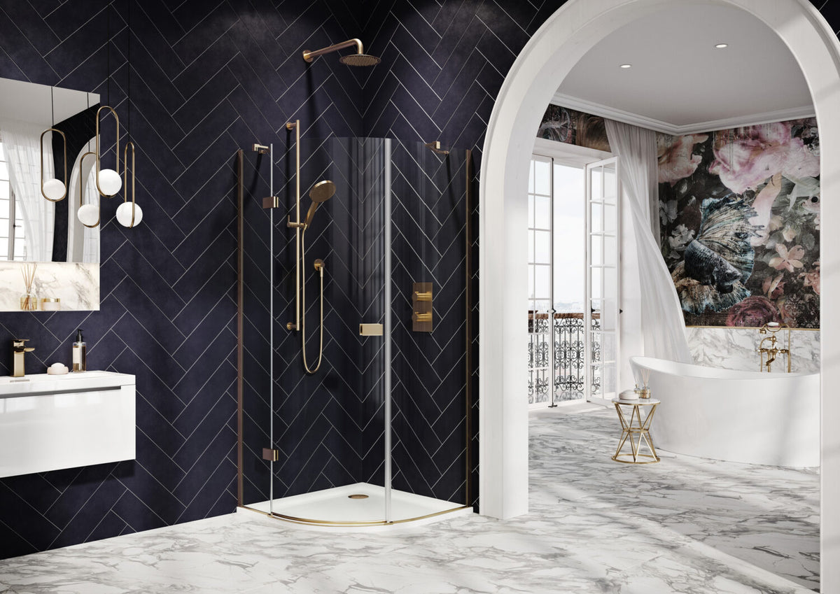 Fairford 8mm Frameless 800 x 800mm Brushed Brass Quadrant Enclosure