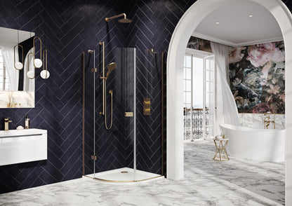 Fairford 8mm Frameless 900 x 900mm Brushed Brass Quadrant Enclosure